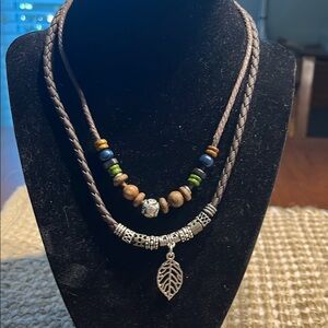 Bohemian Multi-Layer Necklace with Leaf Pendant